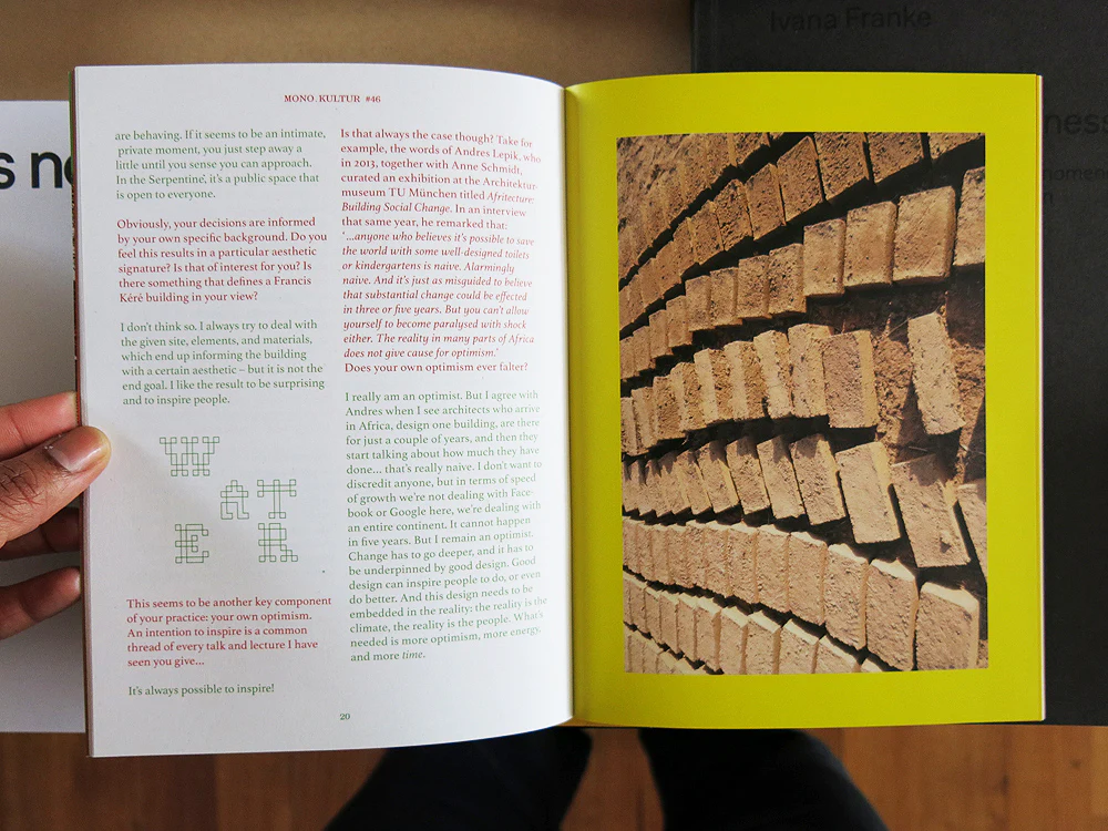 mono.kultur #46: Francis Kéré – Of Clay and Community - Image 5